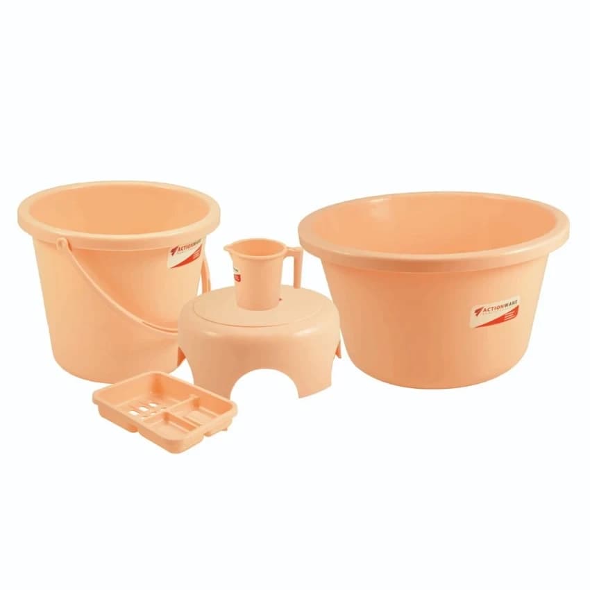 Light Orange 5 Pcs Plastic Bathroom Set, For Home