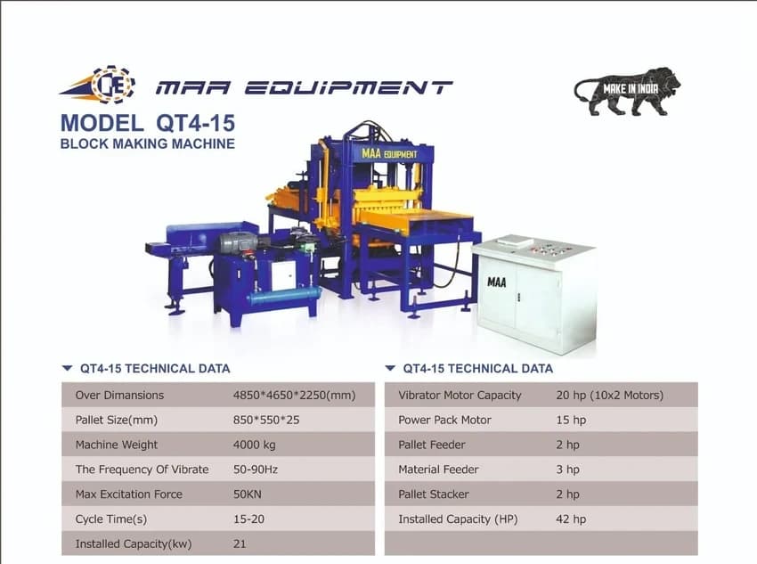 Solid Automatic Cement Brick Making Machine QT 4-15, 15000 to 20000 bricks capacity