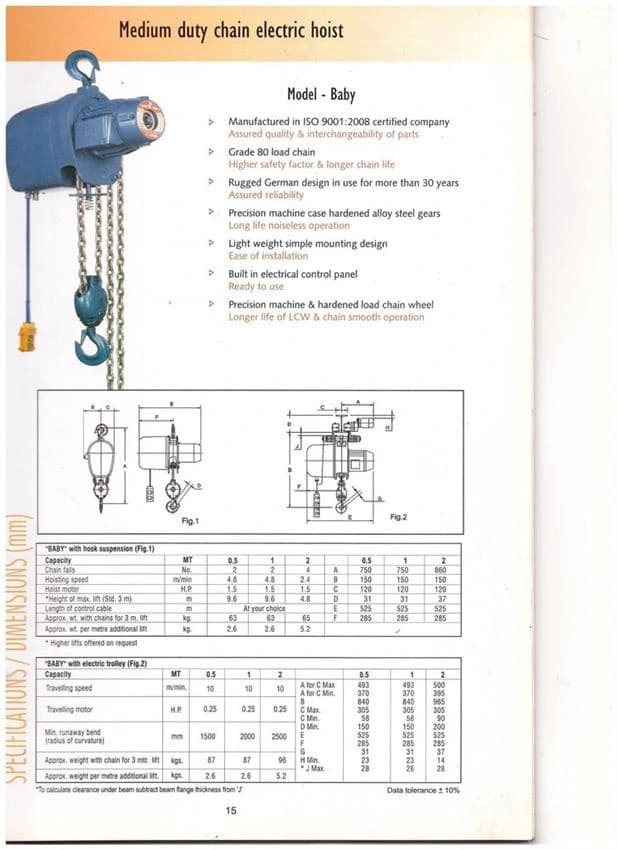Indef Make Electric Chain Hoist, For Regular, Capacity: 1-2 ton