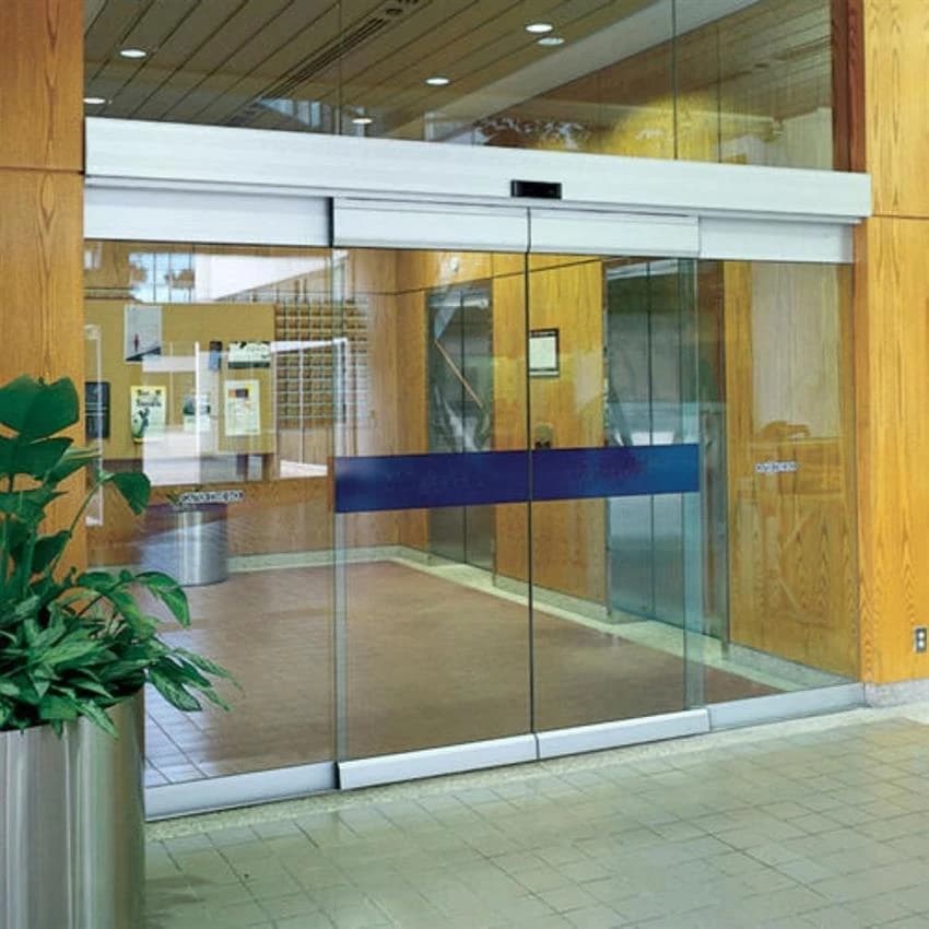 Pristine White Automatic Glass Sliding Door, For Office, Exterior