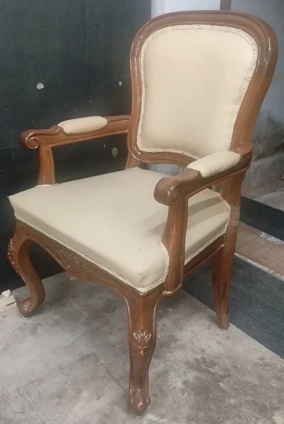 Teak Wood Wooden Arm Chair, With Cushion