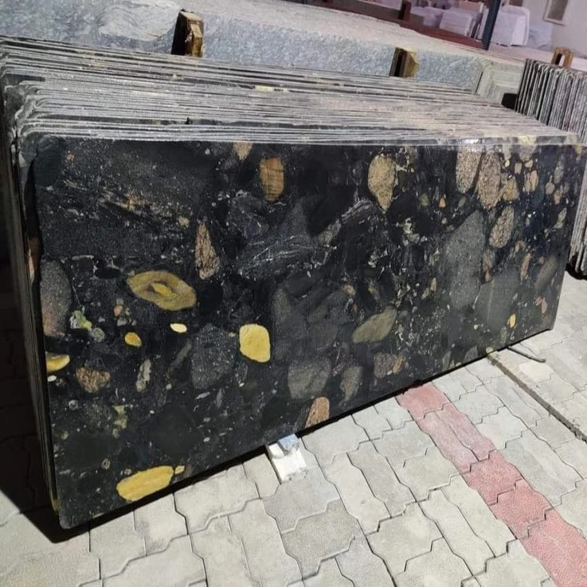 Flamed Pan India Pebble Black Granite Slab, For Flooring, Thickness: 15-20 mm