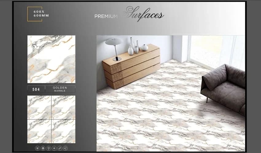 600x600 mm Golden Marble Stone, For Flooring, Form: Tile