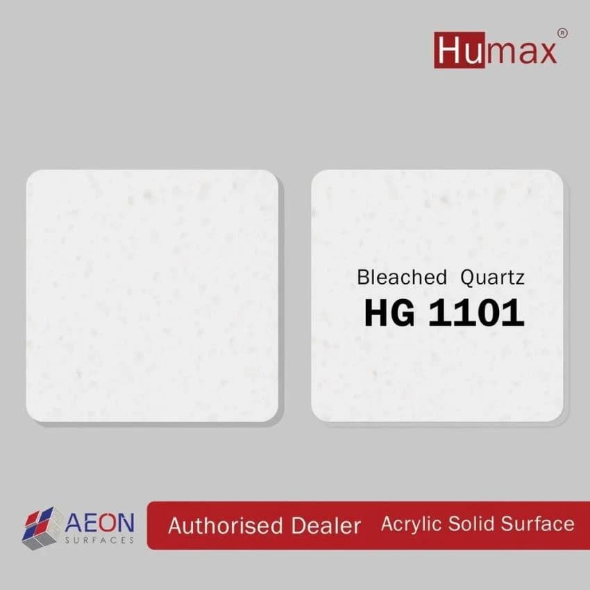 Humax Acrylic Solid Surface Bleached Quartz HG 1101, For Commercial, Size: 12mm 2.5x8