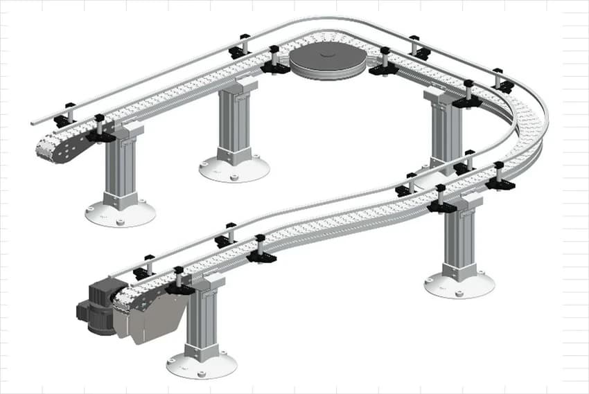 Aluminum Modular Flexible Chain Conveyor 5 meter long, Capacity: 50.100KG