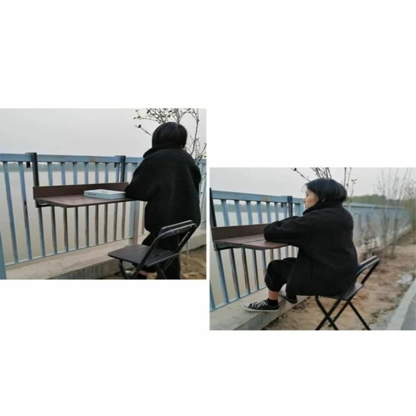Mild Steel Wood Outdoor Balcony Railing Hanging Folding Table