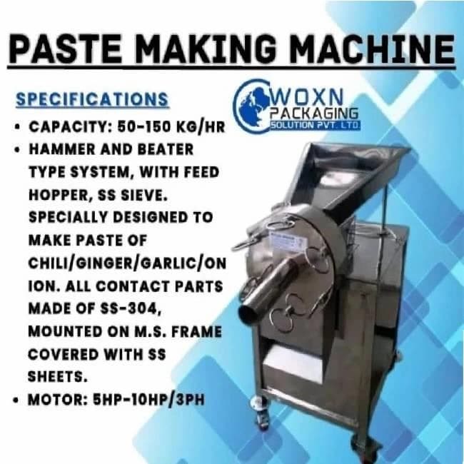 Semi-Automatic Mild Steel Garlic And Ginger Paste Making Machine, 5HP, 30-50KG