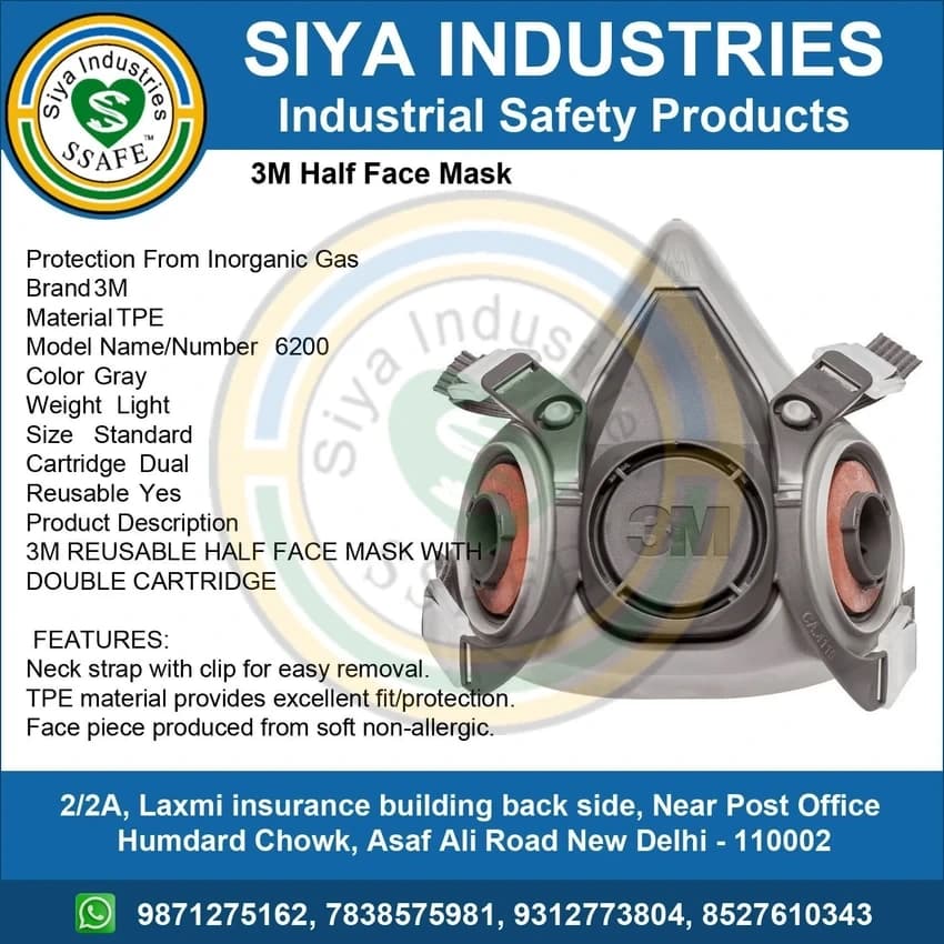3M Half Face Mask, Model Name/Number: 6200, Inorganic Gas