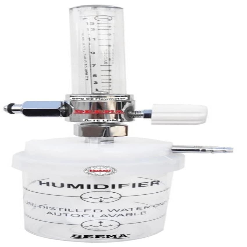 Metal BPC Oxygen Flowmeter With Humidifier, Flow Rate: 0-15 L/min
