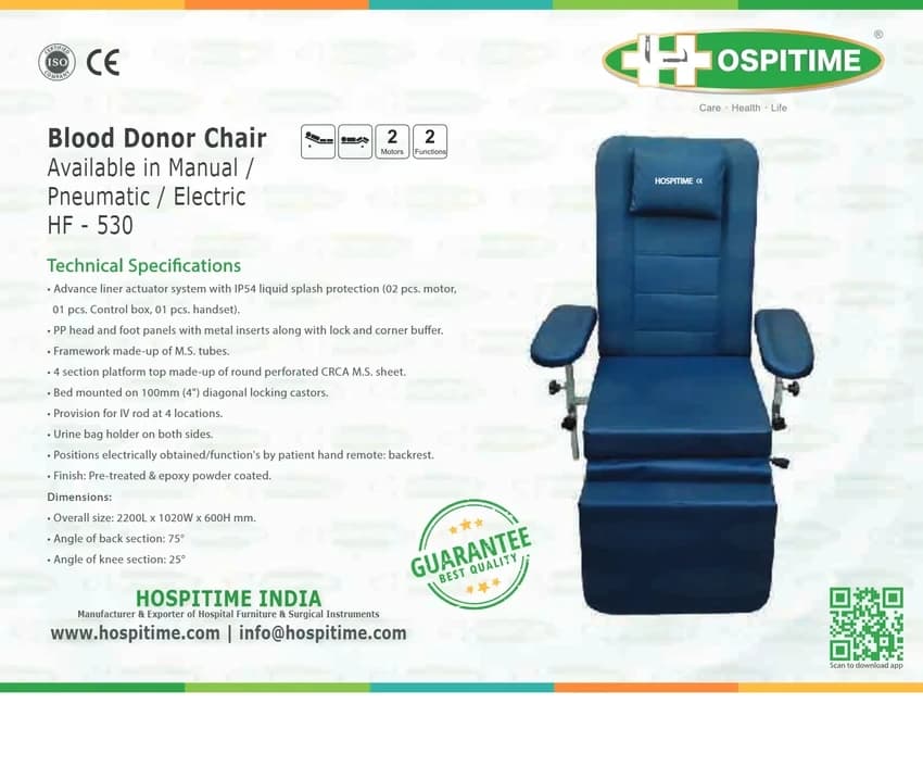 Blue Mild Steel Blood Donor Chair