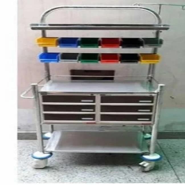 Stainless Steel Blue Crash Cart Trolley, Size: 940mm Lx490mm Wx1535