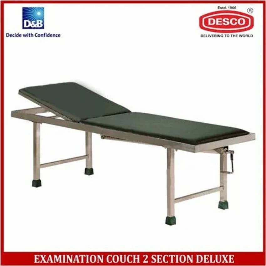 Mild Steel Examination Couch 2 Section Deluxe Desco, Head Rest Cushion, 180l X 60w X 80h Cms