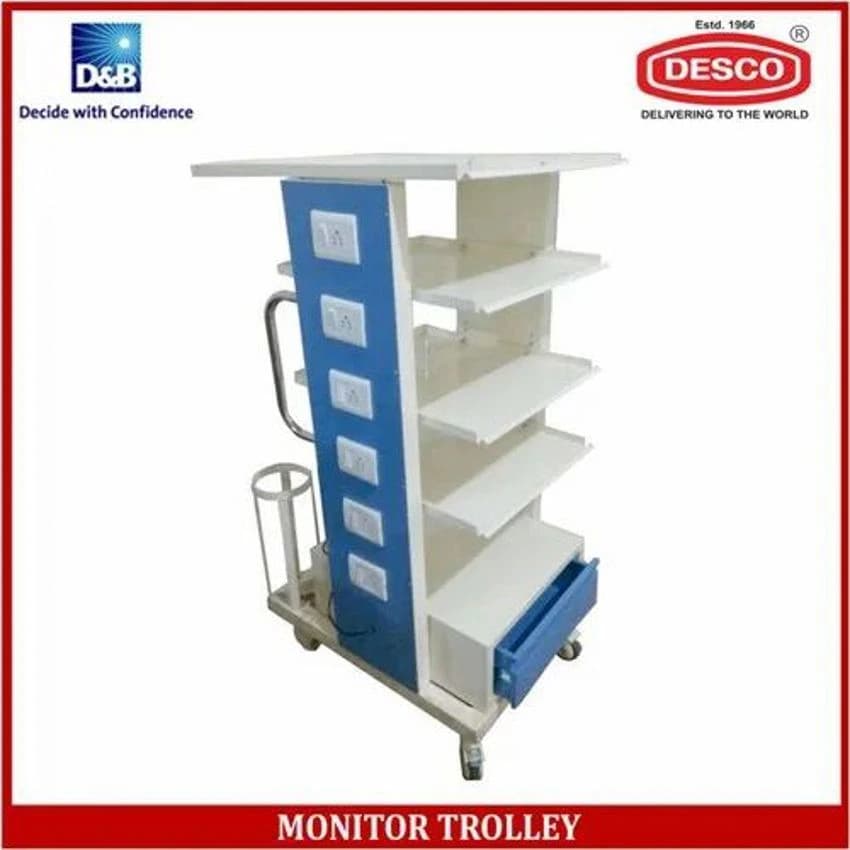 DESCO White Monitor Trolley, For Hospital, Size: 80l X 60d X 140h Cms