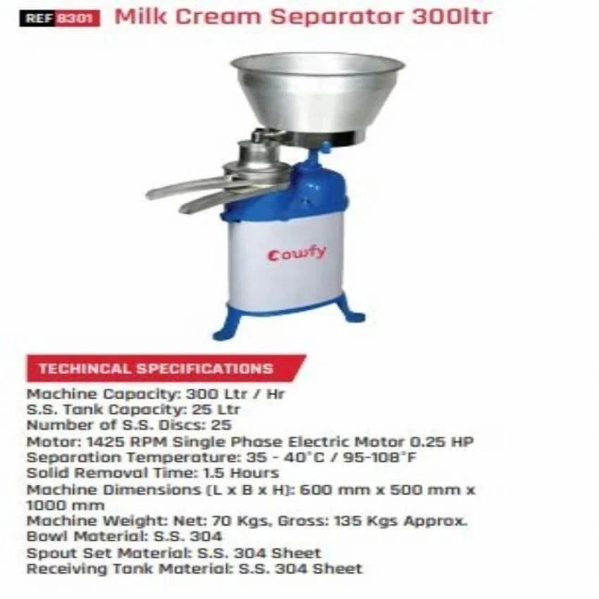 Electric Milk Cream Separator 300 Lph, Capacity(Litre/Hour): 500