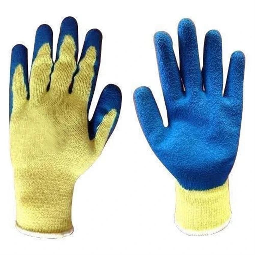 Yellow And Blue Plain Latex Coating Gloves