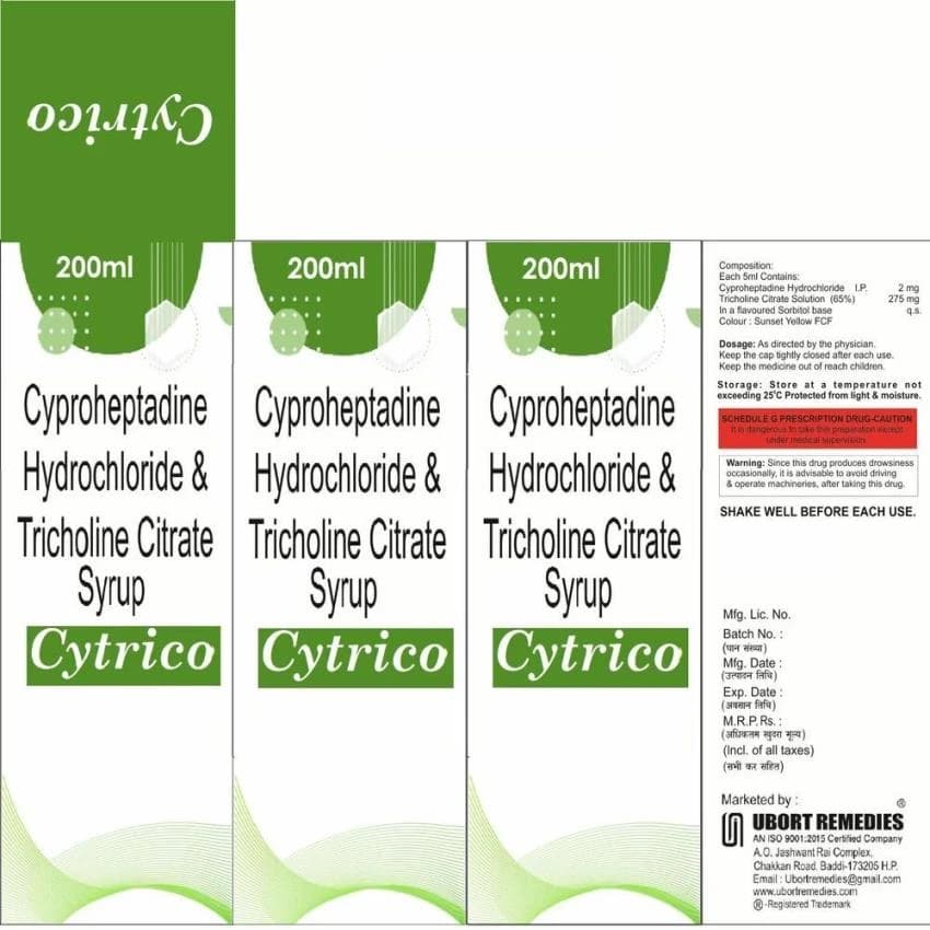 Cyproheptadine And Tricholine Citrate Syrup, 200 ml