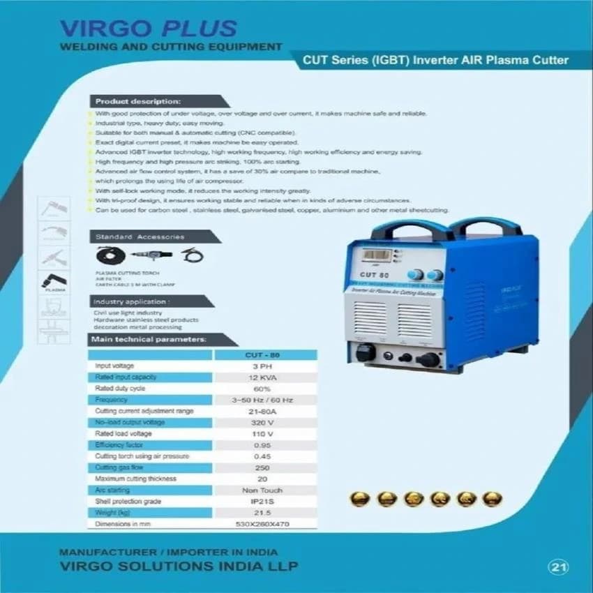 Virgo Pluse 80 Plasma Cutting Machine, Automation Grade: Manual