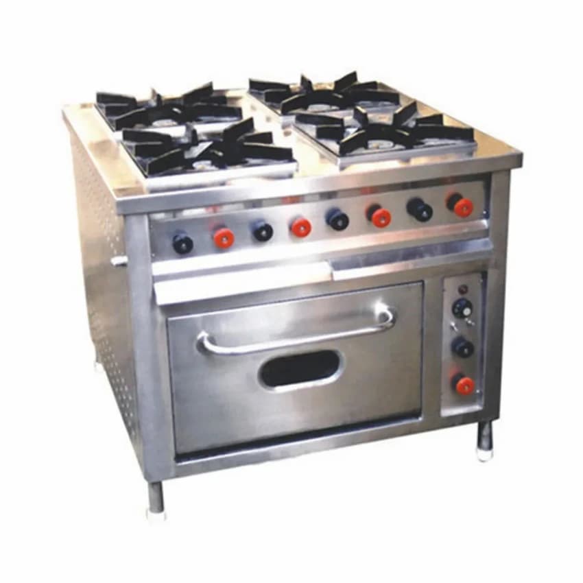 LPG 4 Burner Cooking Range Attached Oven, For Hotel/Restaurant