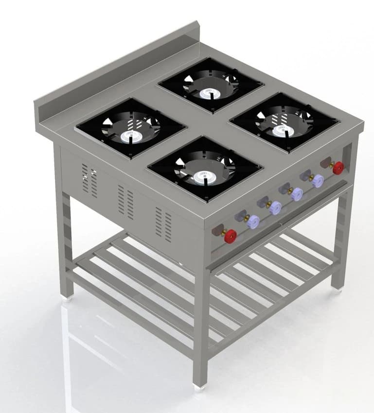 Kanhar Equipments Stainless Steel Four Burner Continental Cooking Range