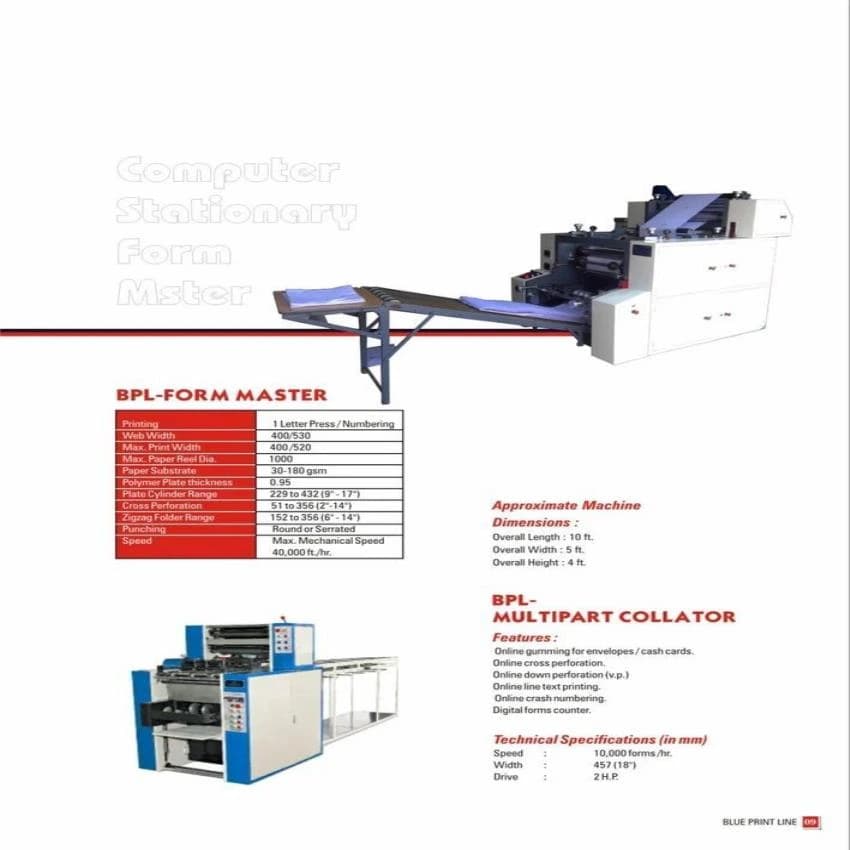 BPL Form Master Computer Stationary Printing Machine, Capacity: Variable