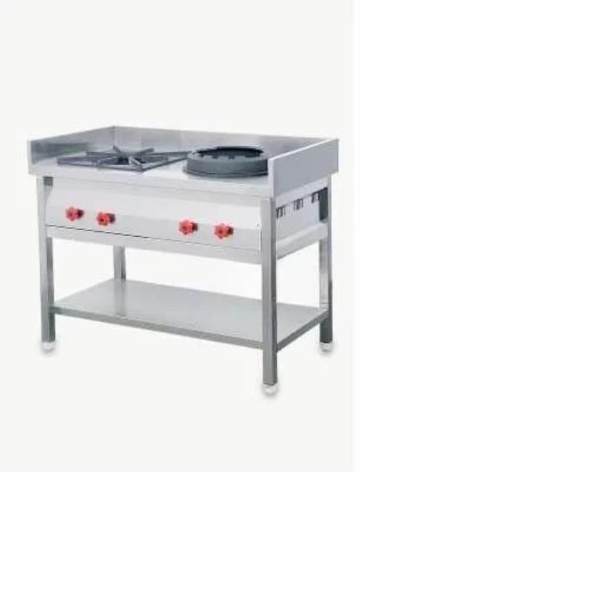 Stainless Steel One Indian One Chinese Burner Range, For Hotel, Number of Burner: 2