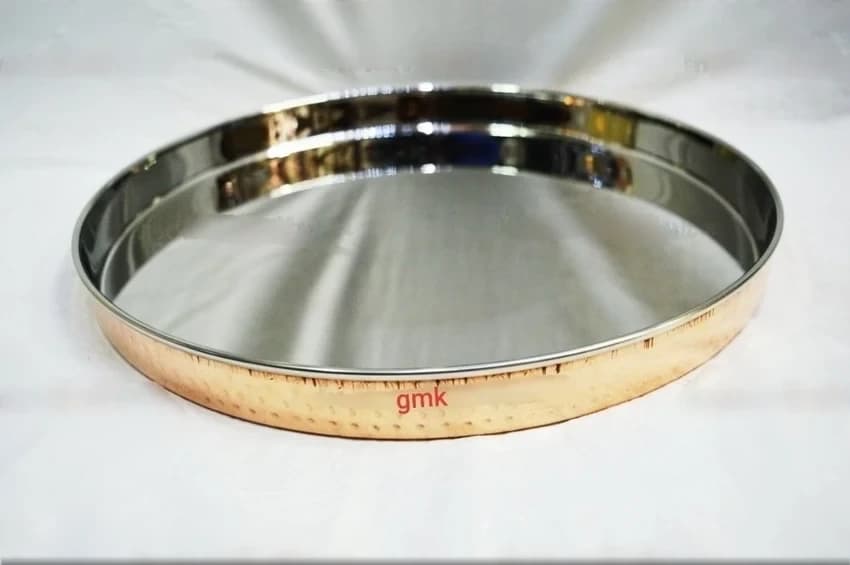 Krishna Hammered Copper Steel Thali Set, for Restaurant