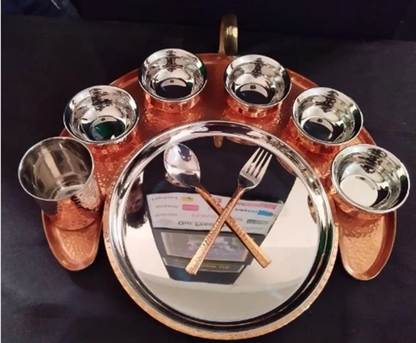 Copper Steel Hammered Maharaja Thali Set