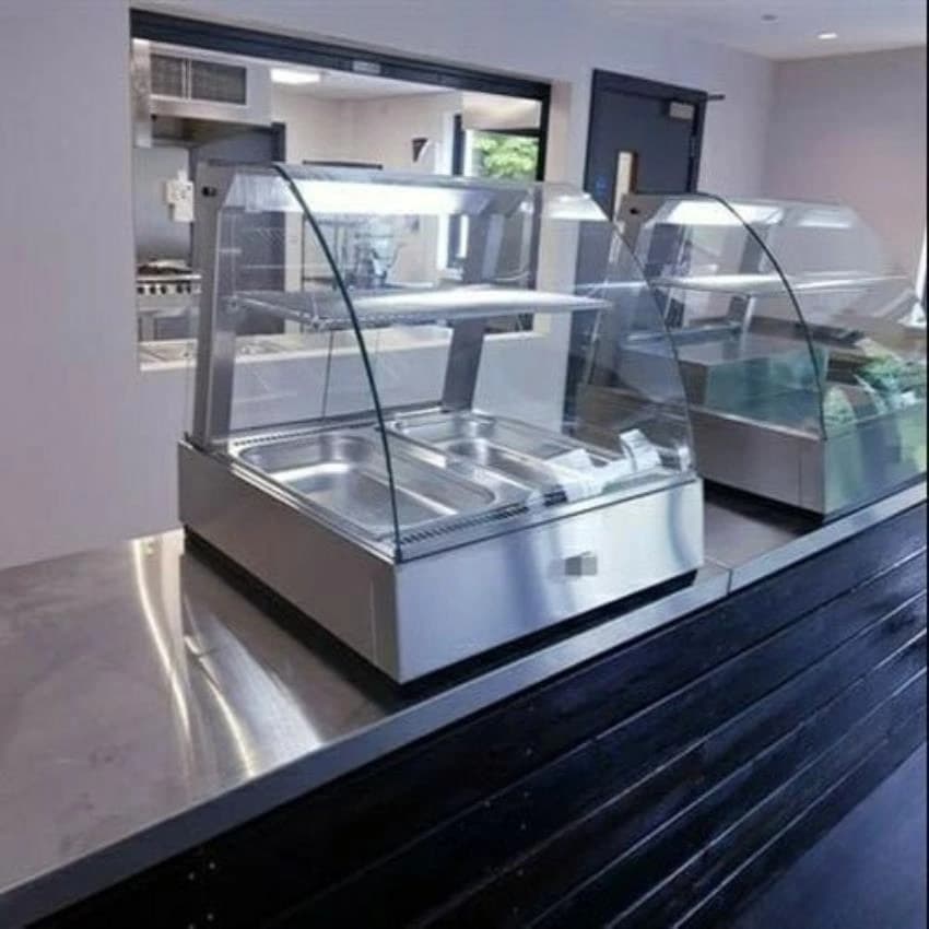 Stainless Steel Curved SS Food Display Cases, For Restaurant, Power Consumption: 25W