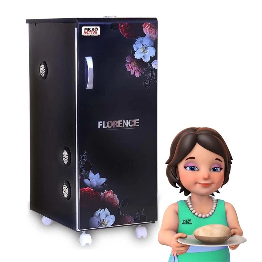 MICROACTIVE® Florence Fully Automatic Domestic Flourmill,Aata maker,Flour mill,Atta chakki,Ghar Ghanti,with Standard Accessories and Inside LED Light. Stainless Steel Body