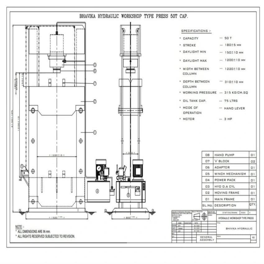 Hydraulic Workshop Press Machine 50 Ton
