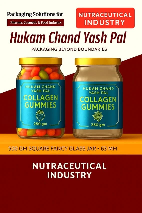 COLLAGEN GUMMIES - 500 GM SQUARE GLASS JAR - 63 MM, For Dry Fruits Storage
