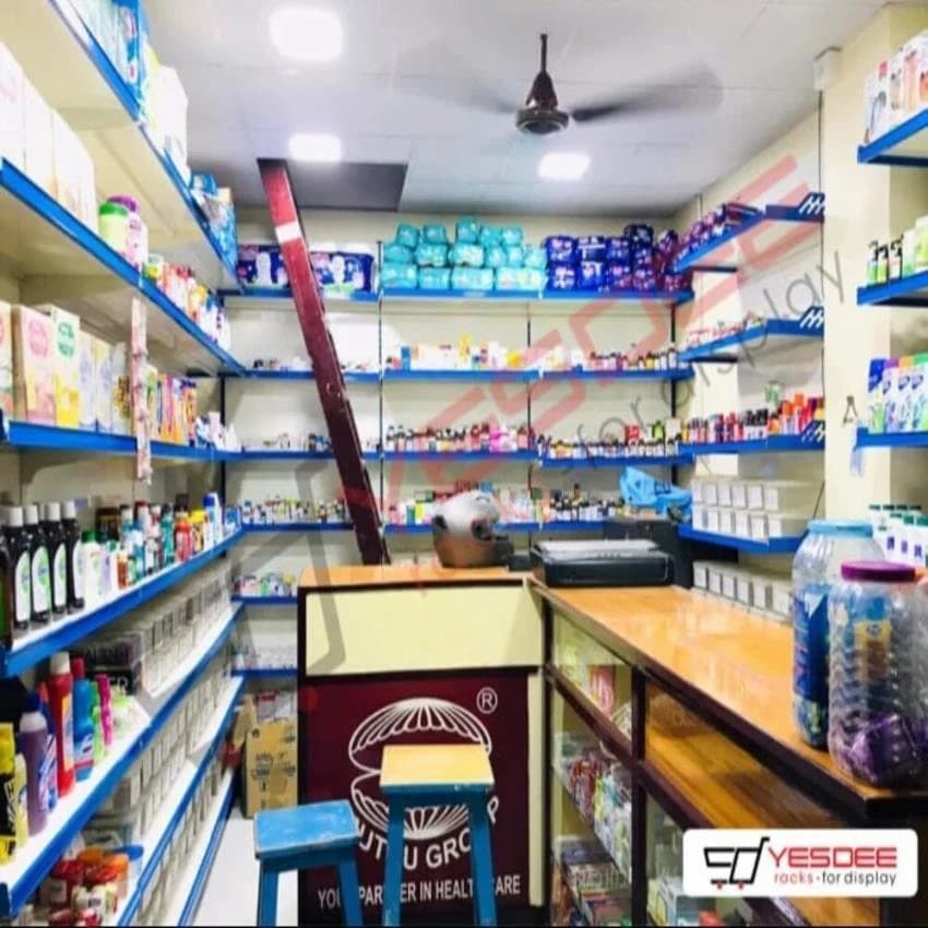 Mild Steel Wall Mounted Medicine Shop Display Racks, For Pharmacy