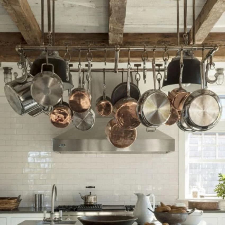 Silver Stainless Steel Ceiling Mounted Pot Rack