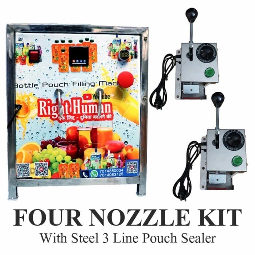 Centre Sealing Semi-Automatic 4 Nozzle Bottle Shape Pouch Filling Machine Combo