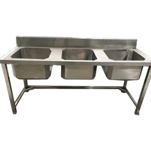 Stainless Steel SS Three Sink Unit, Packaging Type: Box