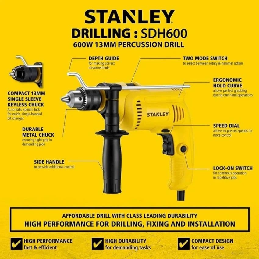 Sdh 600- 600w 13mm Vsr Hammer Drill, Warranty: 1 year