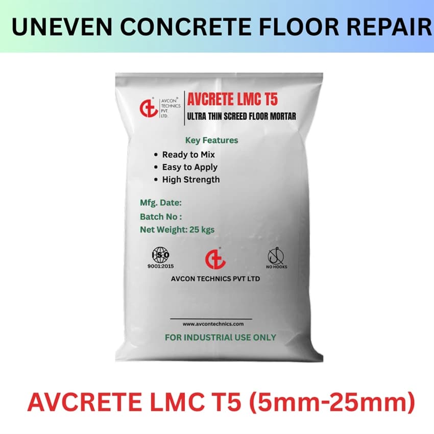 Concrete Repair Floor Material – Avcrete LMC T5 | High-Strength Industrial Concrete Crack Repair Mortar for Heavy Duty Floor Restoration