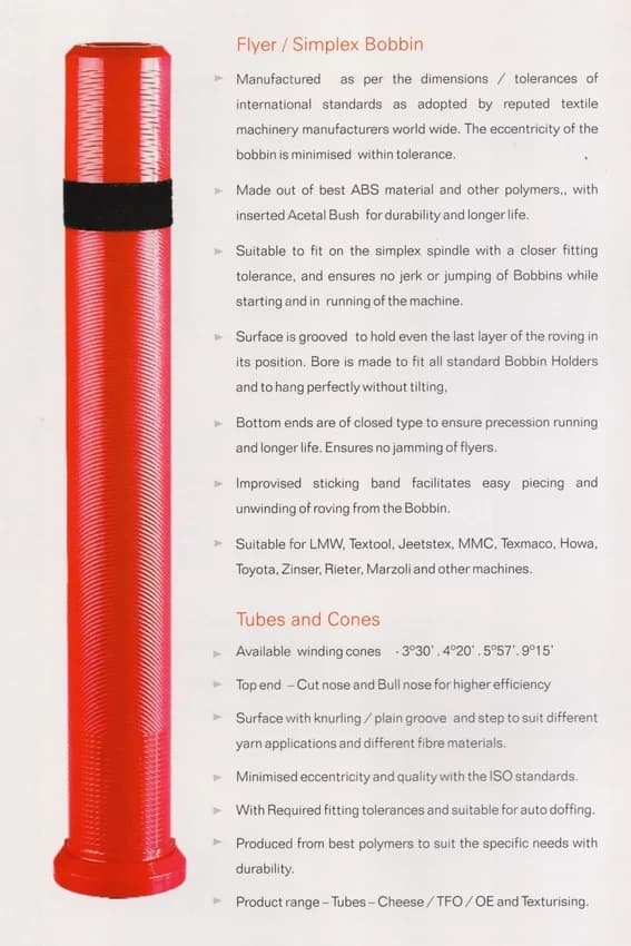Plastic Flyer / Simplex Bobbin - Speed Frame, Roving