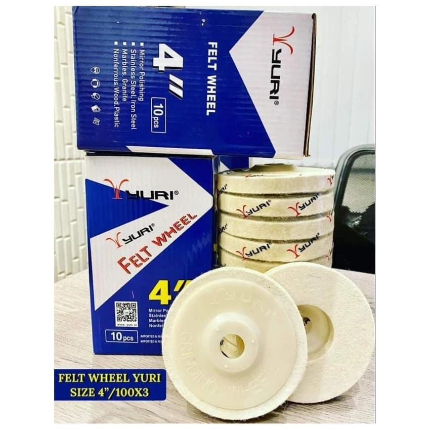 Round White Yuri Felt Buff Wheel, 4 Inch