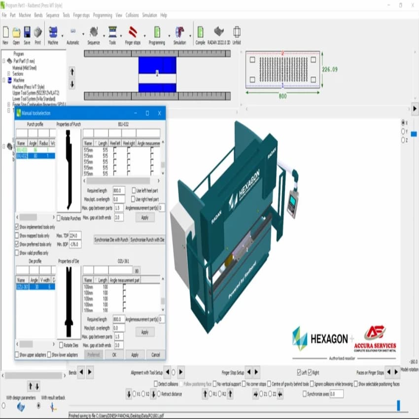 RADAN Radbend - Offline programming and simulation for Press Brake Machines