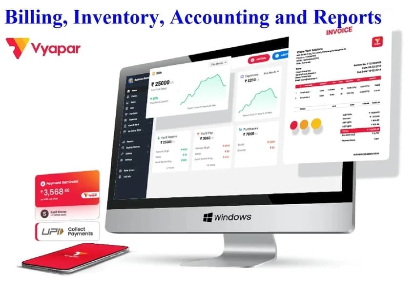 Online/Cloud-based Vyapar Billing Software Desktop+Mobile - 3 Years, For Windows, Free Demo/Trial Available