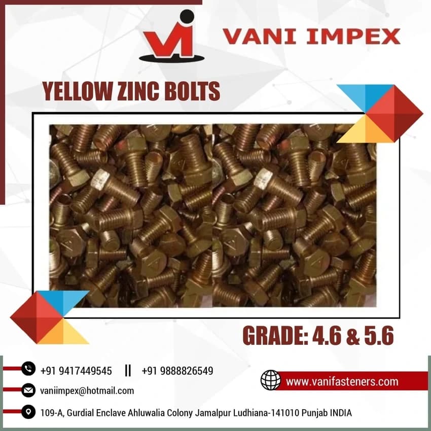 Mild Steel Full Thread Yellow Zinc Plated Bolts, Polished, Size: 1/4"" To 1"" And M 6 To M 27