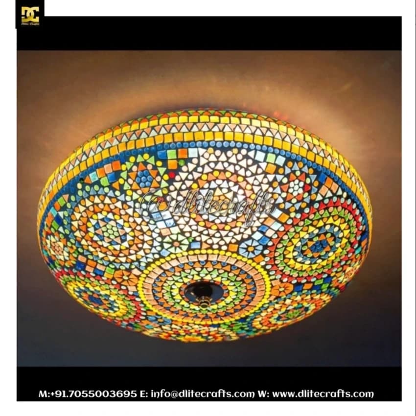 Mosaic Glass Ceiling Lamp Large, Drum Hanging Lights