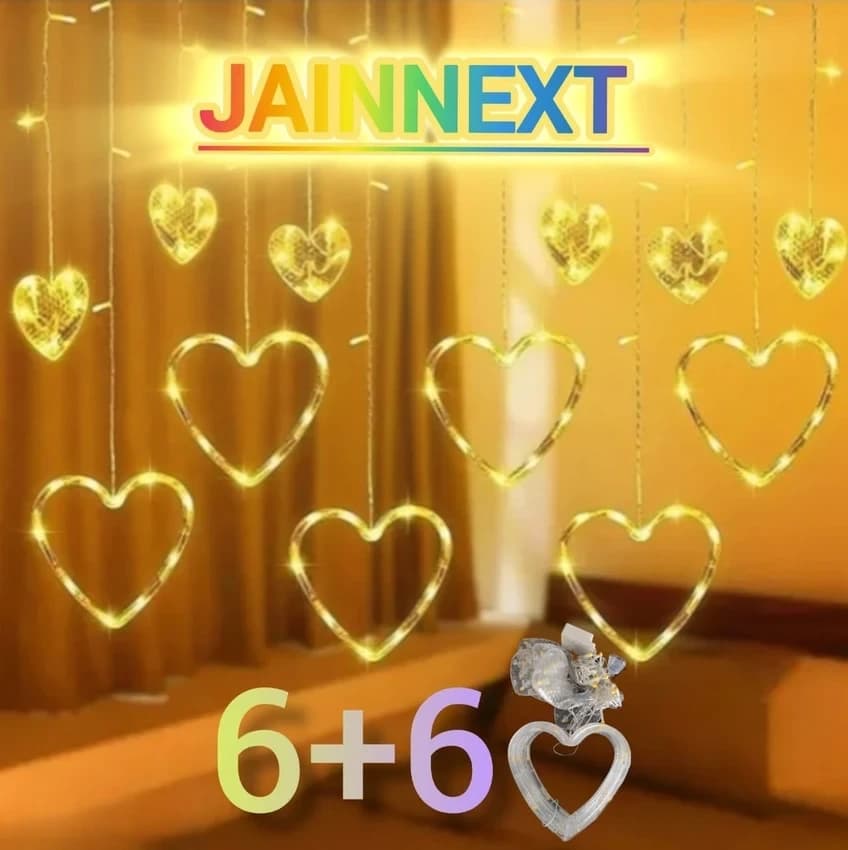 6+6 Heart Curtain Led Light, Multicolor