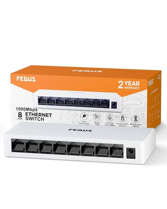 FEDUS 8 Port Gigabit Ethernet Switch 1000Mbps LAN Capable