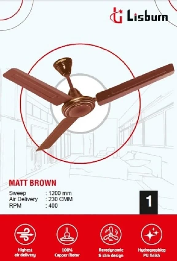 Brown Electricity Lisburn Ceiling Fan LB 01, Sweep Size: 1200 Mm