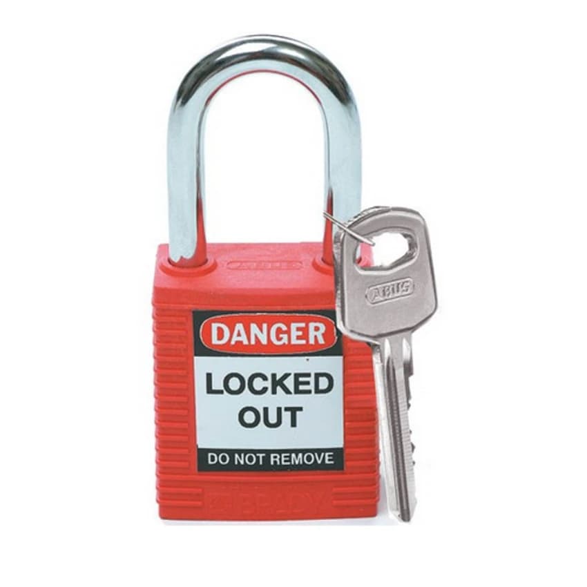 Red and Silver Industrial With Key Long Safety Padlock