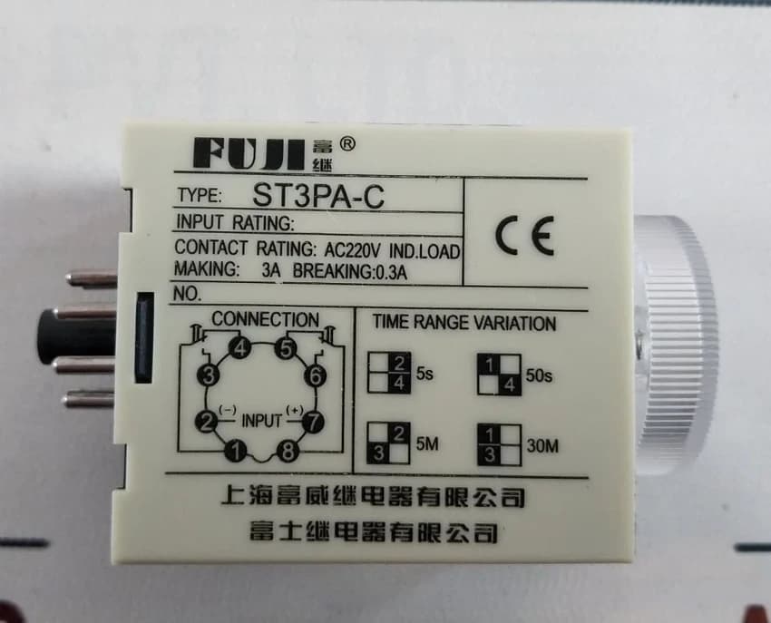 Analog Fuji Brand Time Relay Timer ST3PA-C Time 5 Seconds-30 Minutes, Panel Mount