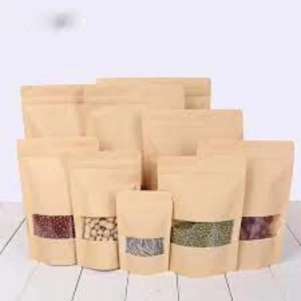 Brown paper zipper pouch with window (2000g)