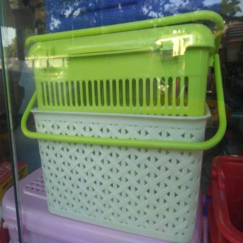 Green Plastic Storage Basket, Size: 24 X 10 X 18 Inches